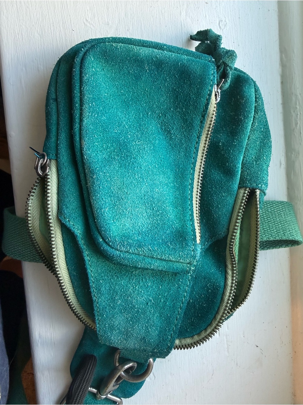 Free People Teal Suede Crossbody Sling Bag - Stylish Everyday Carry - Picture 4 of 4